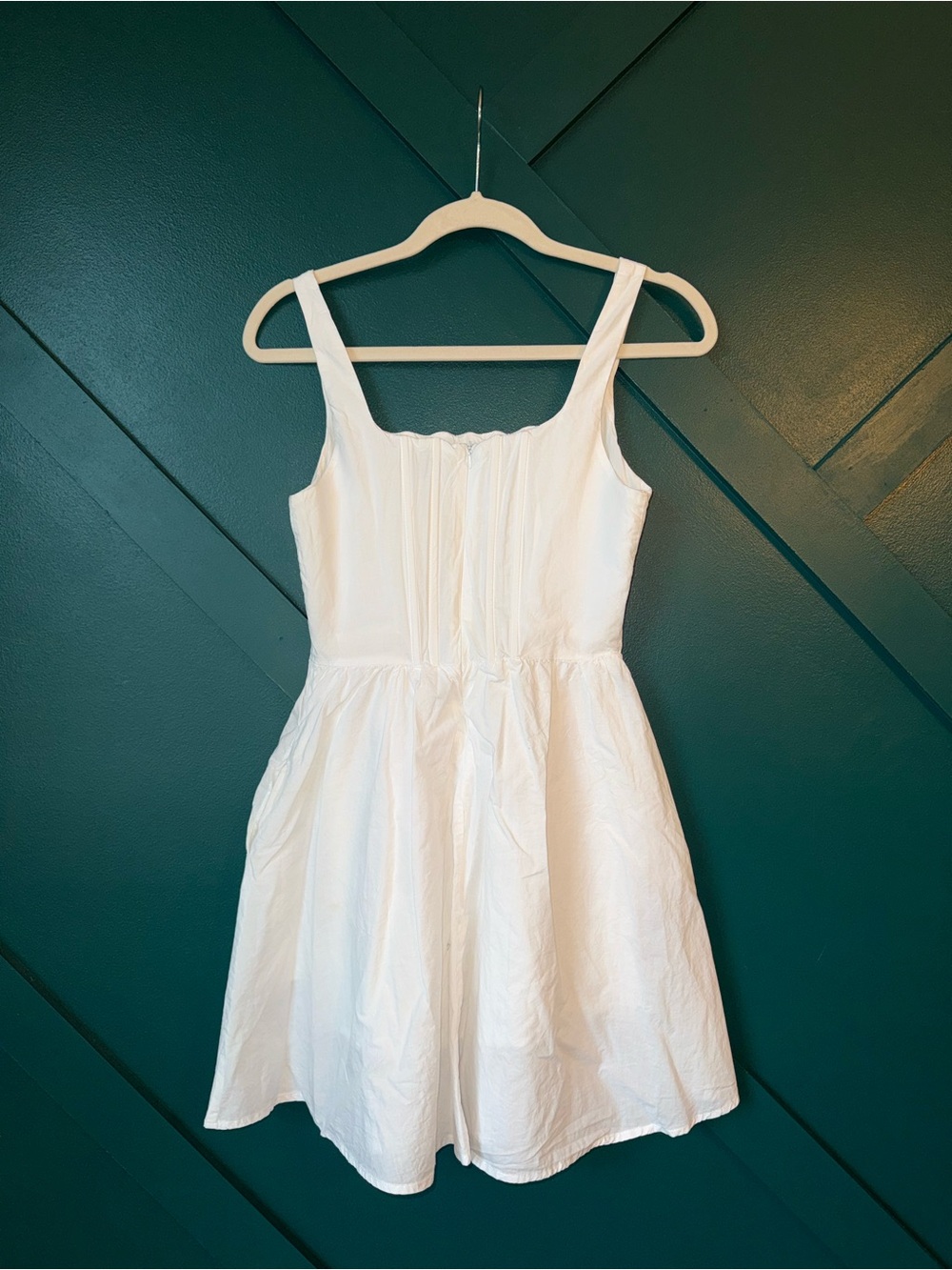 Papermoon Cotton Poplin Corset Mini Square Neck Pleated Pockets Cottagecore Dres - Picture 3 of 9